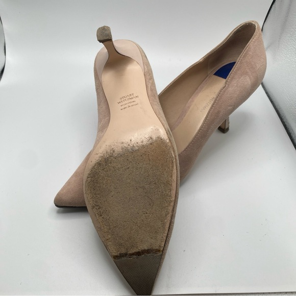 Stuart Weitzman Nude Suede Leather kitten Heels - Picture 5 of 6